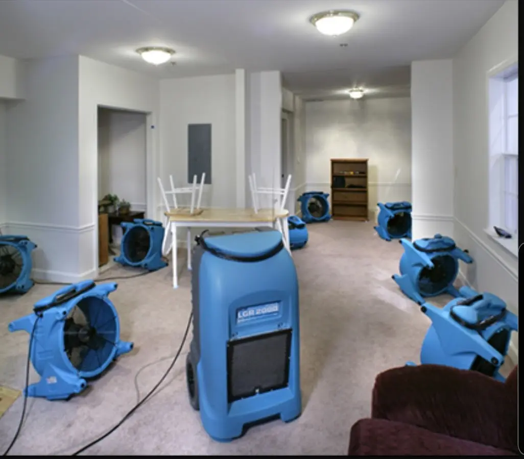 Air movers and dehumidifier setup for Water Extraction & Removal in Stickney